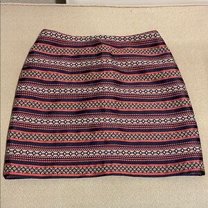 LOFT navy, coral and tan patterned skirt. Size 8 petite.